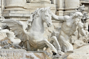 Pferd mit Triton, Trevi-Brunnen, Fontana di Trevi, Rom, Region Lazio, Italien, Europa