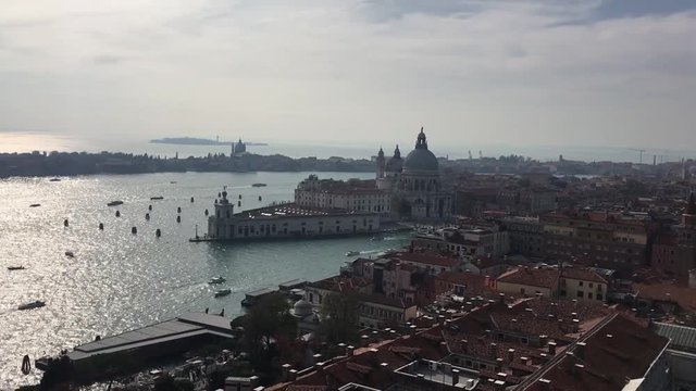 Panoramic Aerial View of Venice Lagoon. Italy. Europe. Panorama of Old Town. Morning Light.