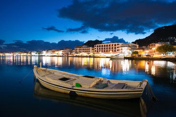 a night shot of zakynthos harbour