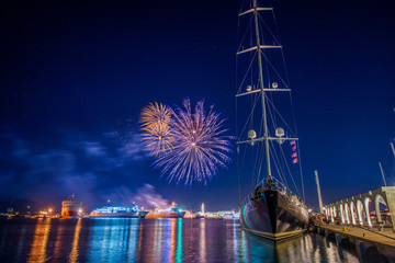 fireworks in the harbour of zakynthos