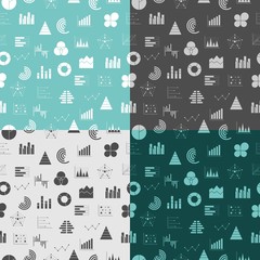 Seamless pattern with graphs and diagrams. Business data graphs icons. Financial and marketing charts. Business infographic. Flat icons set vector illustrtaion