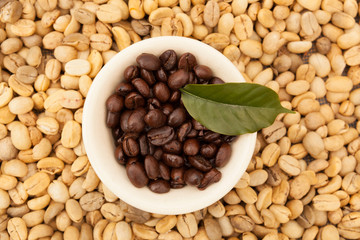 Roasted and unroasted coffee beans