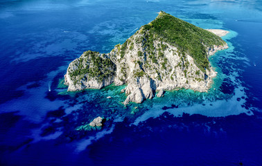 an aerial view of marathonisi in zakynthos