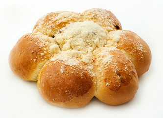 Freshly baked wheat buns isolated on white background. Fresh pastry. Homemade organic bread