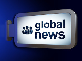 News concept: Global News and Business People on advertising billboard background, 3D rendering