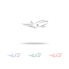Flying airplane - stylized logo icon. Elements of airport multi colored icons. Premium quality graphic design icon. Simple icon for websites, web design, mobile