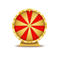 Realistic 3d spinning golden fortune wheel, lucky roulette vector illustration on transparent background, online casino lucky gold roulette game without numbers. 