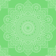 Seamless pattern with mandala ornament. Hand drawn vector illustration