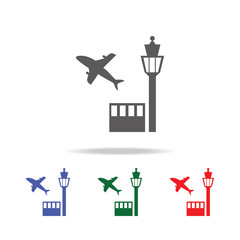 tower controller and plane icon. Elements of airport multi colored icons. Premium quality graphic design icon. Simple icon for websites, web design, mobile app, info graphics