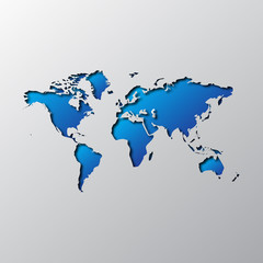 Paper art of the blue World map. Vector illustration.