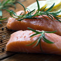 Fresh salmon on the cutting board. 