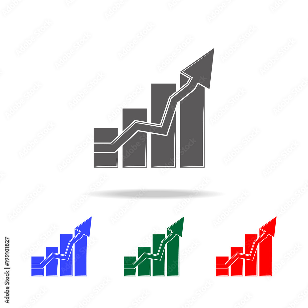 Aufkleber colomn graph with up diagramma icon. elements of chart and trend diagram multi colored icons. premiu