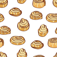 Food collection Delicious cinnamon buns Seamless pattern