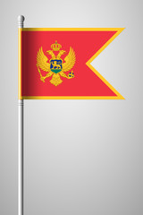 Flag of Montenegro. National Flag on Flagpole. Isolated Illustration on Gray