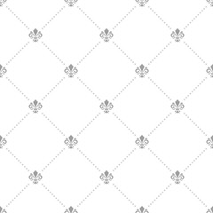 Seamless vector pattern. Modern geometric ornament with silver dots and royal lilies. Classic vintage background