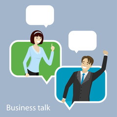 Cartoon caucasian businesswoman and businessman