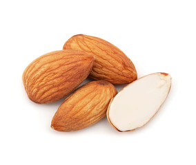 almonds isolated on a white background.