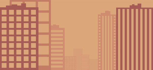 Sunset urban landscape flat illustration. Vector background