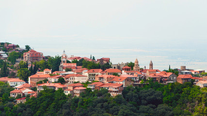 Panoramic beautiful summer view of Sighnaghi, Georgia.