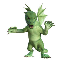 3D Rendering Fantasy Hatchling Dragon on White