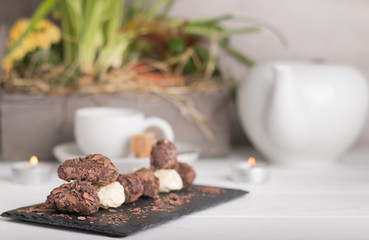 homemade chocolate truffles with coffee 