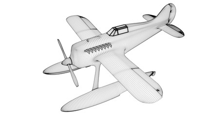 White seaplane web. 3D render