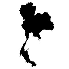black silhouette country borders map of Thailand on white background of vector illustration