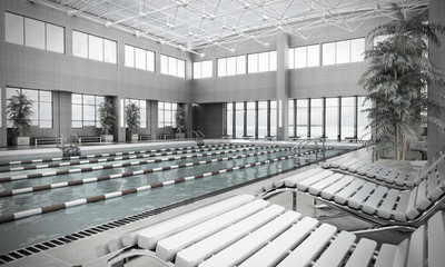 swimming pool interior 3d render image