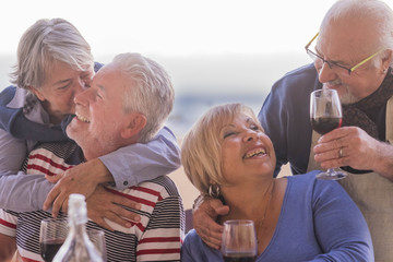 two couple having fun and love together