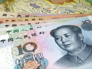 Yuan banknotes on the map of China