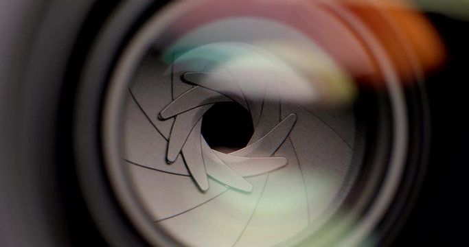Opening and closing aperture camera lens