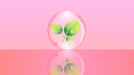 Glass ball with a green plant inside on a pink background. EPS 10.