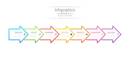 Infographic design elements for your business data with 7 options, parts, steps, timelines or processes. Arrow sign concept, Vector Illustration.