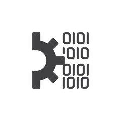 Gear and Binary code vector icon. filled flat sign for mobile concept and web design. Code settings solid icon. Symbol, logo illustration. Pixel perfect vector graphics