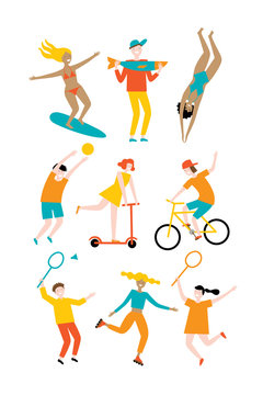 Summer6/People have fun in the summer. Outdoor activity. Set isolated vector illustration.