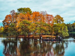 Gondola rides on the lake of the Catherine Park in Tsarskoye Selo, St. Petersburg, Russia