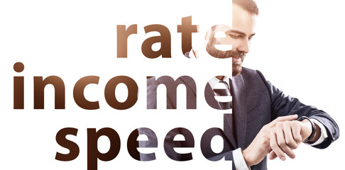 Motivation business poster with big words and businessman.