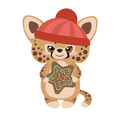 Cute jaguar with a gingerbread
