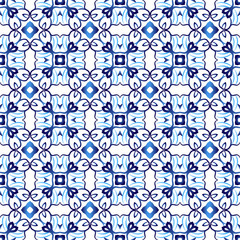Ceramic tile pattern. Islamic, indian, arabic motifs. Damask seamless pattern. Porcelain ethnic bohemian background.