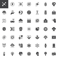Innovation technology vector icons set, modern solid symbol collection filled style pictogram pack. Signs logo illustration. Set includes icons as computer network, artificial intelligence, smartwatch