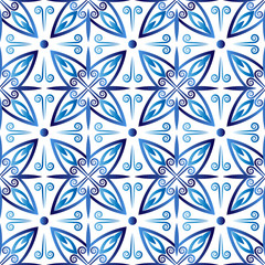 Ceramic tile pattern. Islamic, indian, arabic motifs. Damask seamless pattern. Porcelain ethnic bohemian background.