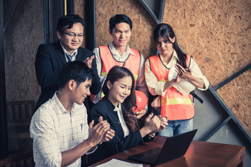 congraturation concept of partner succession of contract business ; business handshaking process after successful deal of business meeting.