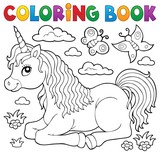 Coloring book lying unicorn theme 1
