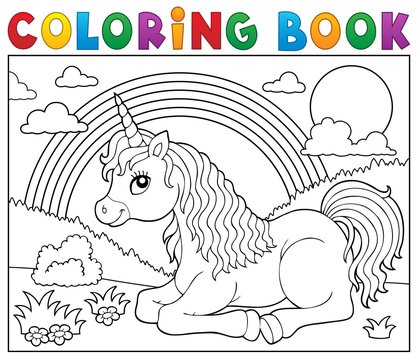 Fototapeta Coloring book lying unicorn theme 2