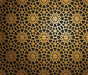 Set of islamic oriental patterns, Seamless arabic geometric ornament collection. Vector traditional muslim background. east culture, indian heritage, arabesque, persian motif, 3D. Ramadan kareem. Gold