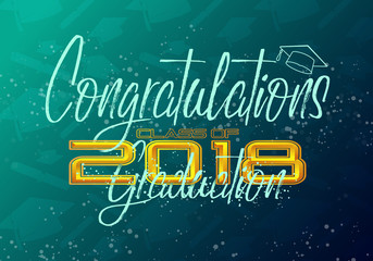 Graduation label. Vector text for graduation design, congratulation event, party, high school or college graduate. Lettering Class of 2018 for greeting, invitation card