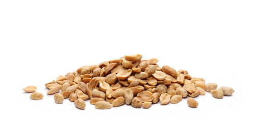 Salted and marinated peanut pile isolated on white background