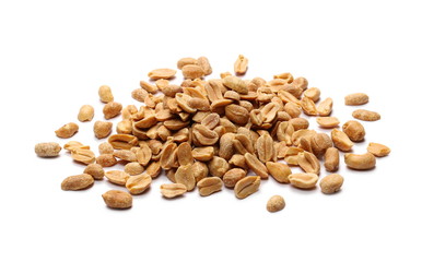 Salted and marinated peanut pile isolated on white background