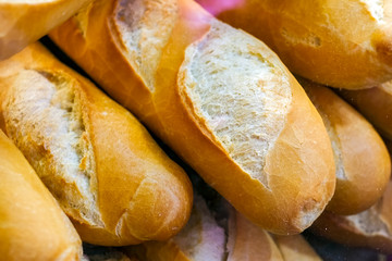 bread at the market in the showcase, close view