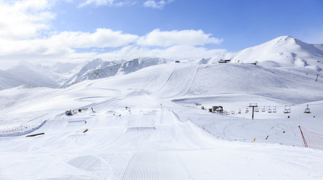 Livigno in Italian Alps. Ski resort Carosello 3000 